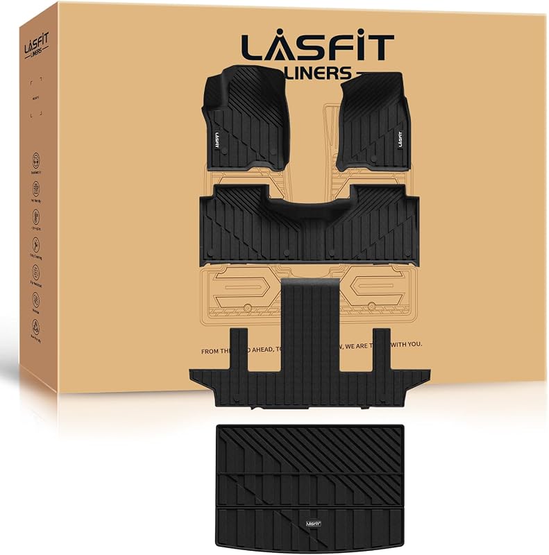 Kit de Tapetes e Bandeja de Porta-Malas LASFIT em TPE para Chevrolet Suburban, GMC Yukon XL e Cadillac Escalade ESV 2021–2027, 7 lugares