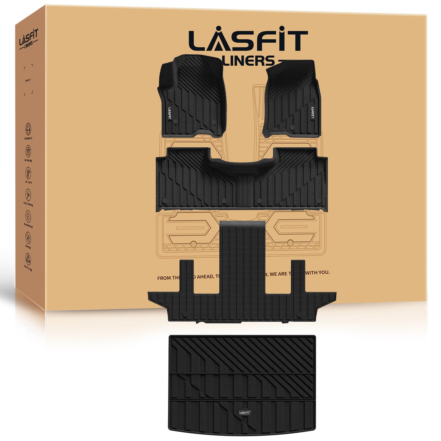 LASFIT Floor Mats & Cargo Liner 2021-2025 & Only 7 Seats (Not Fit 8/9 Seats) for Chevy Suburban/GMC Yukon XL(Only Yukon XL, Not Fit Yukon)/Cadillac Escalade ESV(Only Escalade ESV, Not Fit Escalade)