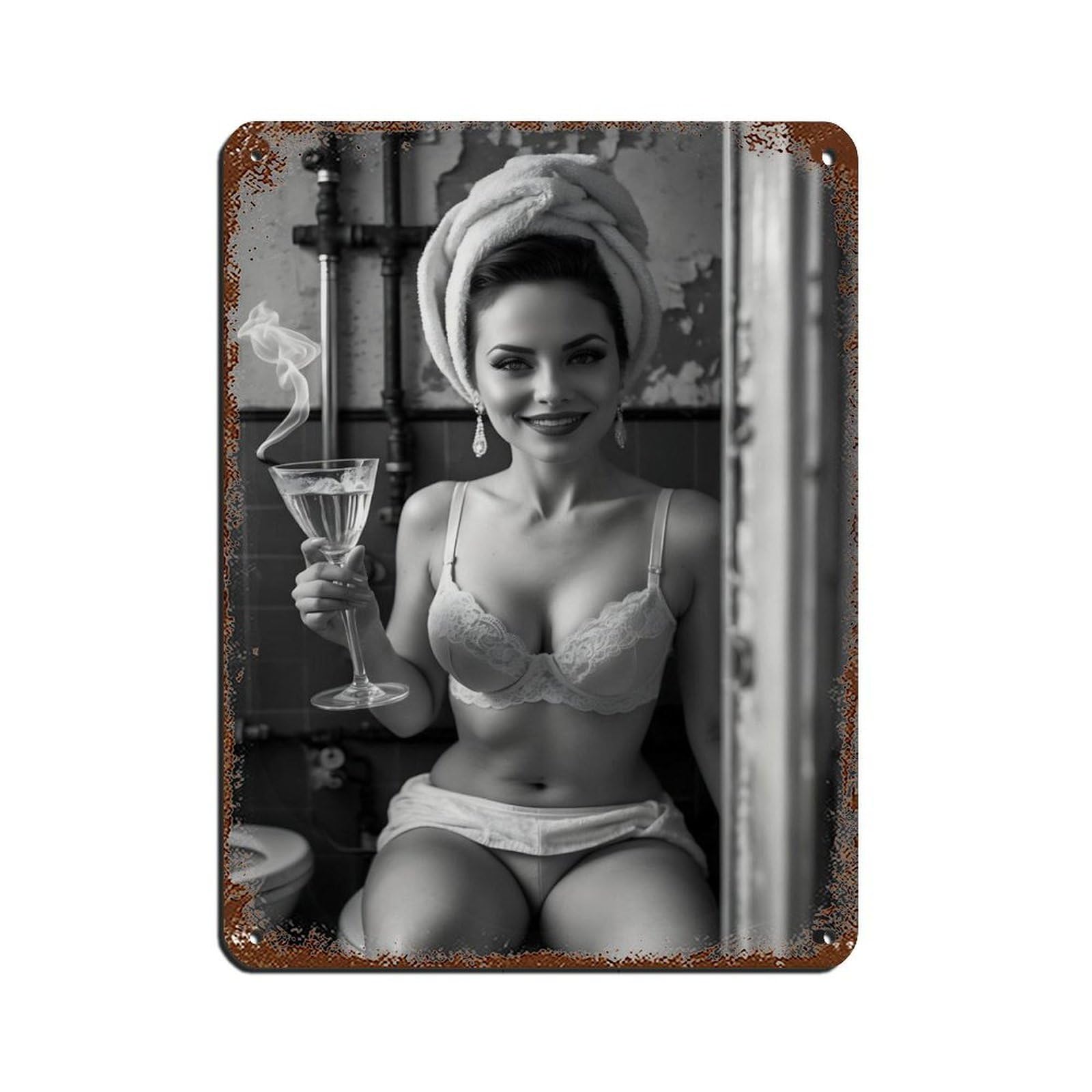 Vintage Glamour Elegant Woman with Wine Glass Tin Sign Vintage Metal Pub Club Cafe Bar Home Wall Art Decoration Poster Retro 12x16inch(30x40cm)