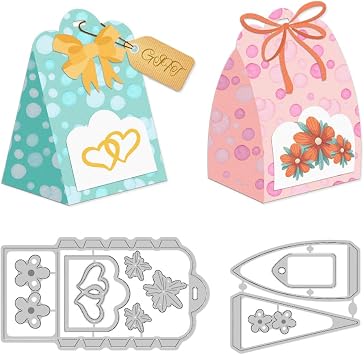 3D Gift Box Dies Cuts Gift Bag Metal Cutting Dies Card Making Cutting Dies Stencils Template for DIY Embossing Scrapbooking Craft Paper Greeting Card Gift Birthday Festival Decor