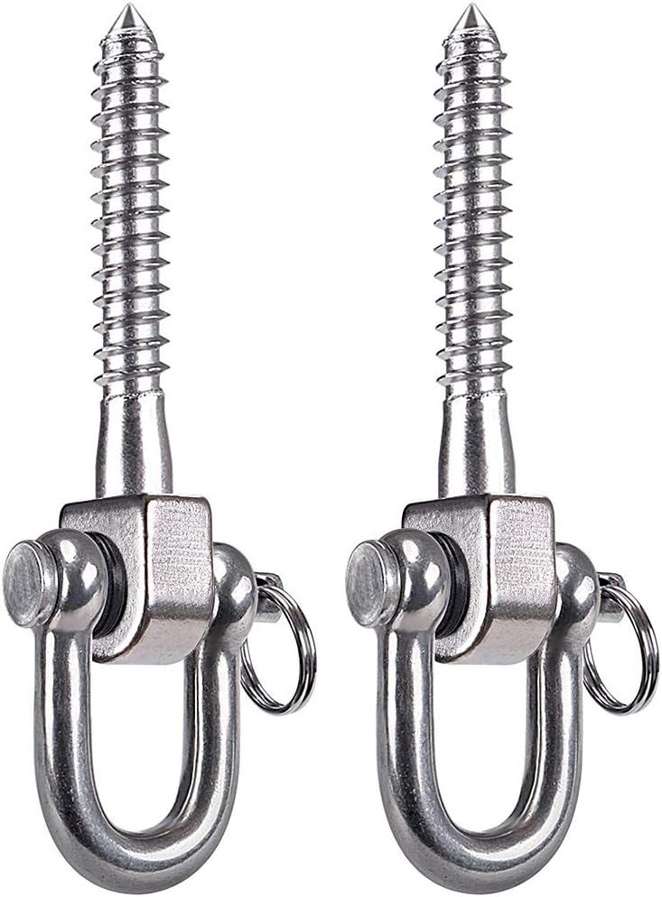 SELEWARE 180° Swing Screw Bracket, Permanent Antirust 304 Stainless Steel Swing Hangers,1800LB Capacity Swing Hooks for Playground Yoga Hammock Rope Chair Sandbag Punching Bag Porch Swing Set, 2 Pack