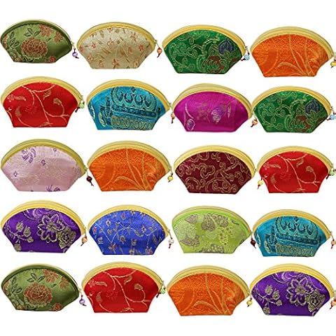 kilofly 20 pc Chinese Silk Embroidered Zipper Jewelry Bag Coin Purse Gift Pouch Cover