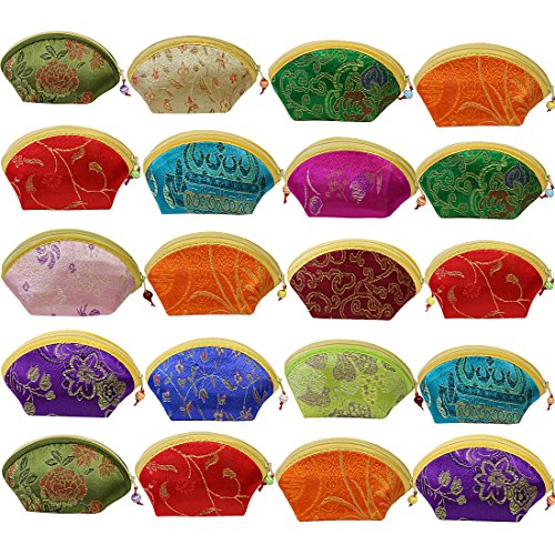 kilofly 20pc Chinese Silk Embroidered Brocade Gift Jewelry Coin Purse Pouch Set