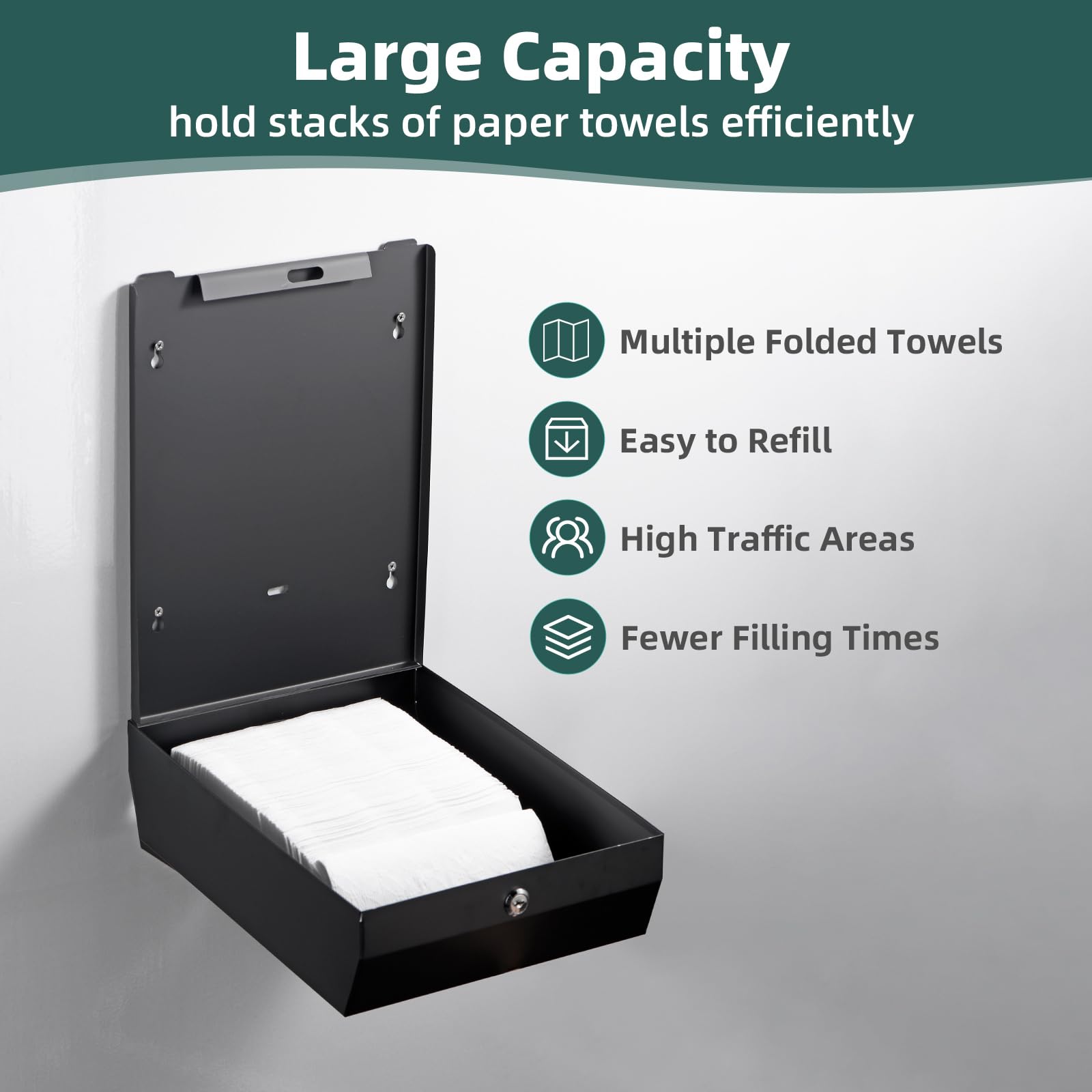 Dispensador de toallas de papel montado en la pared con cerradura de llave, dispensador de toallas de mano plegable en C, soporte de pañuelos de acero inoxidable, gran capacidad, elegante para baño