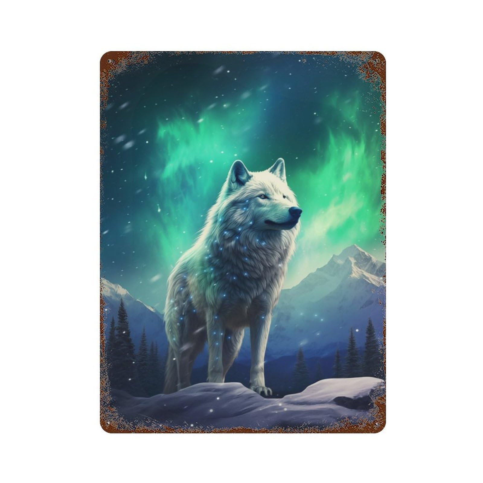 White Wolf Vintage Rust Metal Sign 15.7"x11.8", Farmhouse Wall Decor for Garage, Pub Or Kitchen