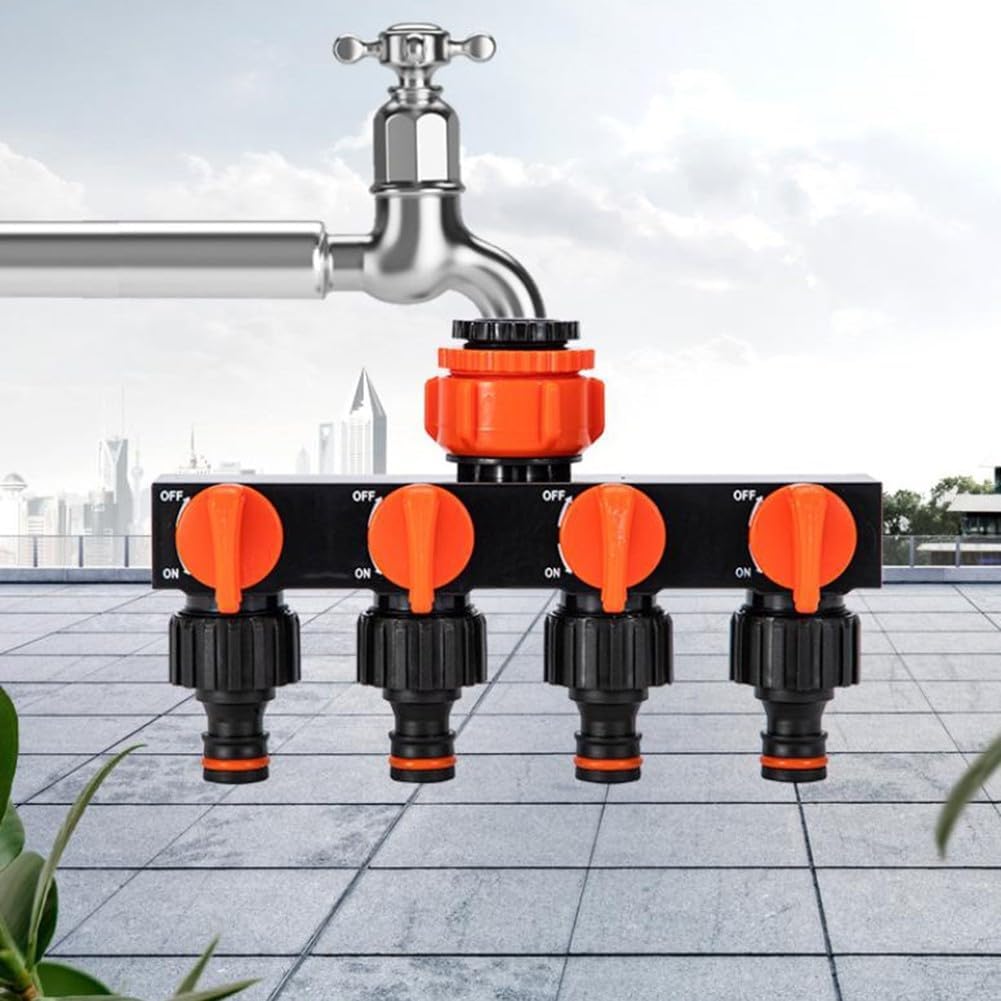 4 Wege Verteiler Wasserverteiler 4fach 4 Wasseranschluss Verteiler Ventilen 4-Fach Verteiler für Gartenschlauch Absperrhahn Schlauchverteiler Hose Splitter Schlauchverteiler (Schwarz)