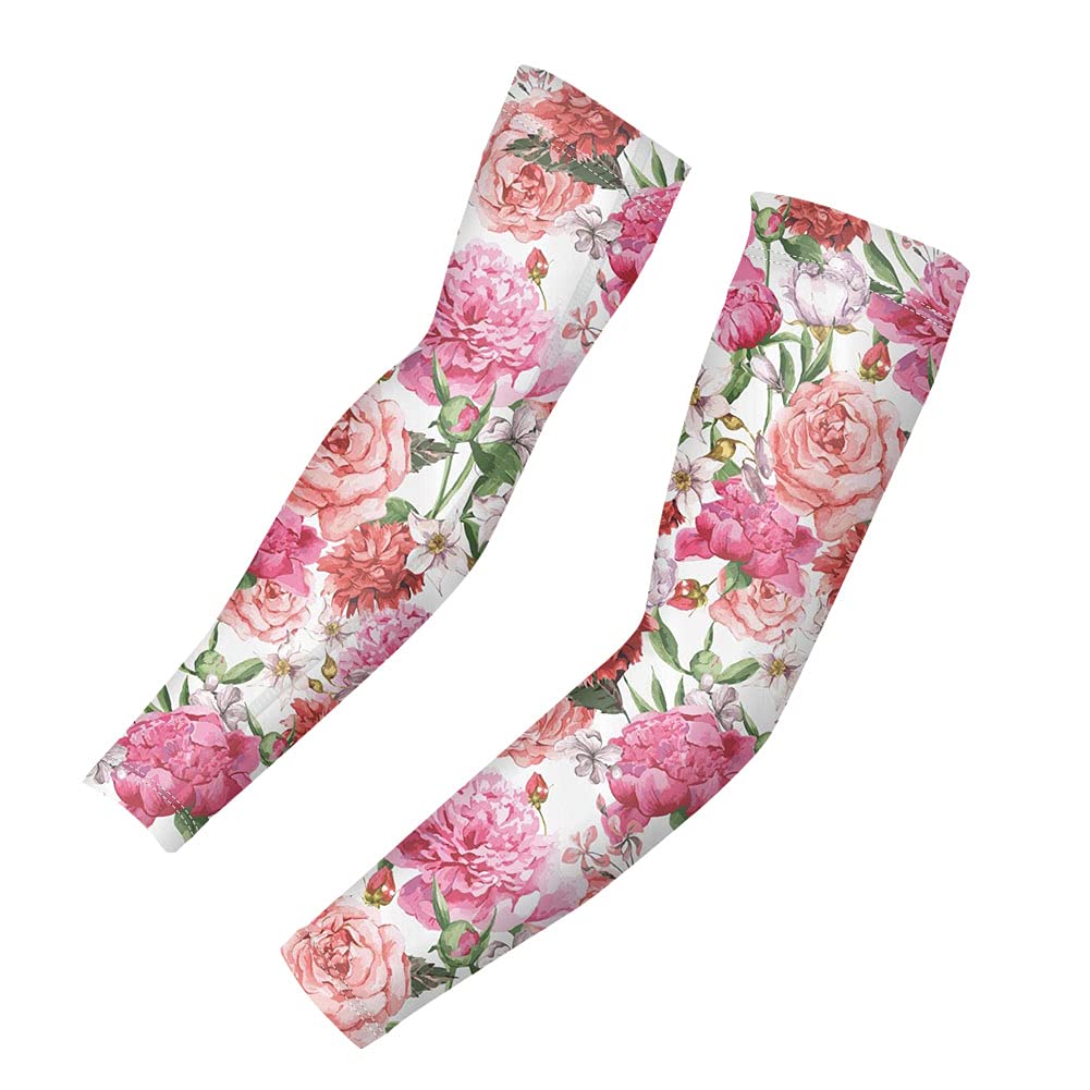 Binienty Pink Rose Flower Print Womens UV Protection Arm Sleeves for Sports Cycling Driving, Compression Cooling Arm Sleeves
