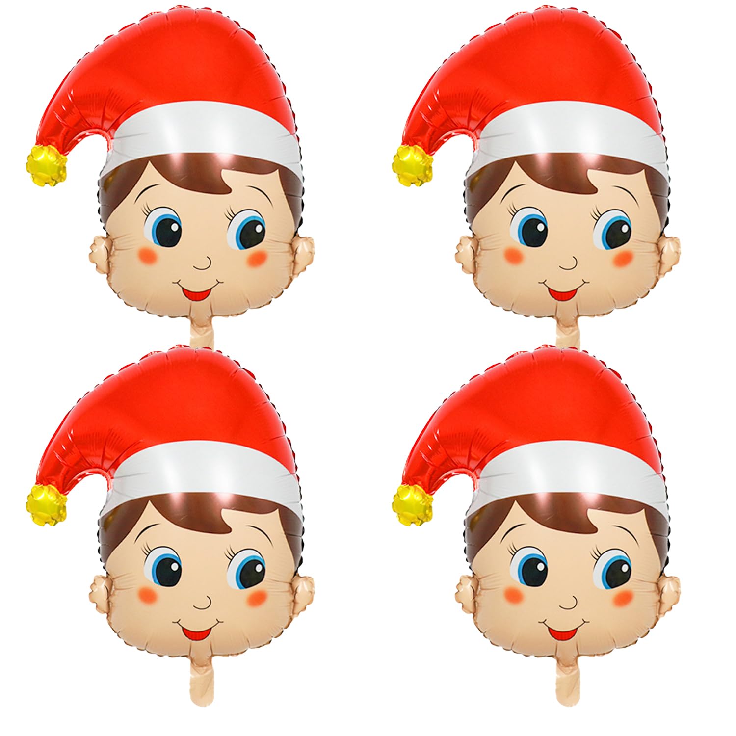 BORFUE 4pcs Christmas Elf Balloons Elf with Santa Hat Balloon Christmas Party Decorations for Birthday Xmas Wedding New Year Carnival Festival Holiday Party