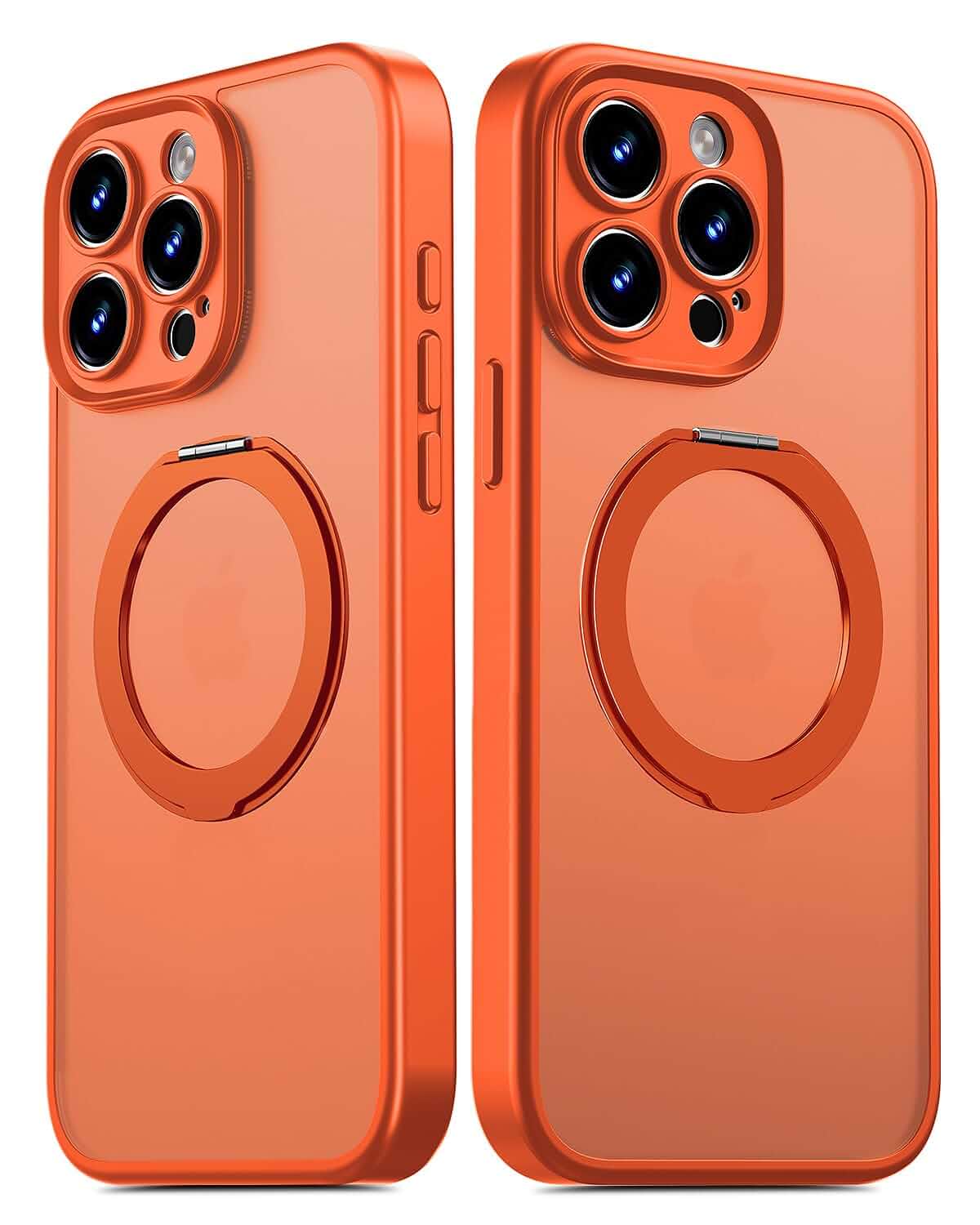 for iPhone 15 Pro Case Upgraded 360° Spin Magnetic Stand, Orange Compatible with Magsafe, Military Protection, Full Camera Protection, Translucent Matte Phone Case for iPhone 15 Pro