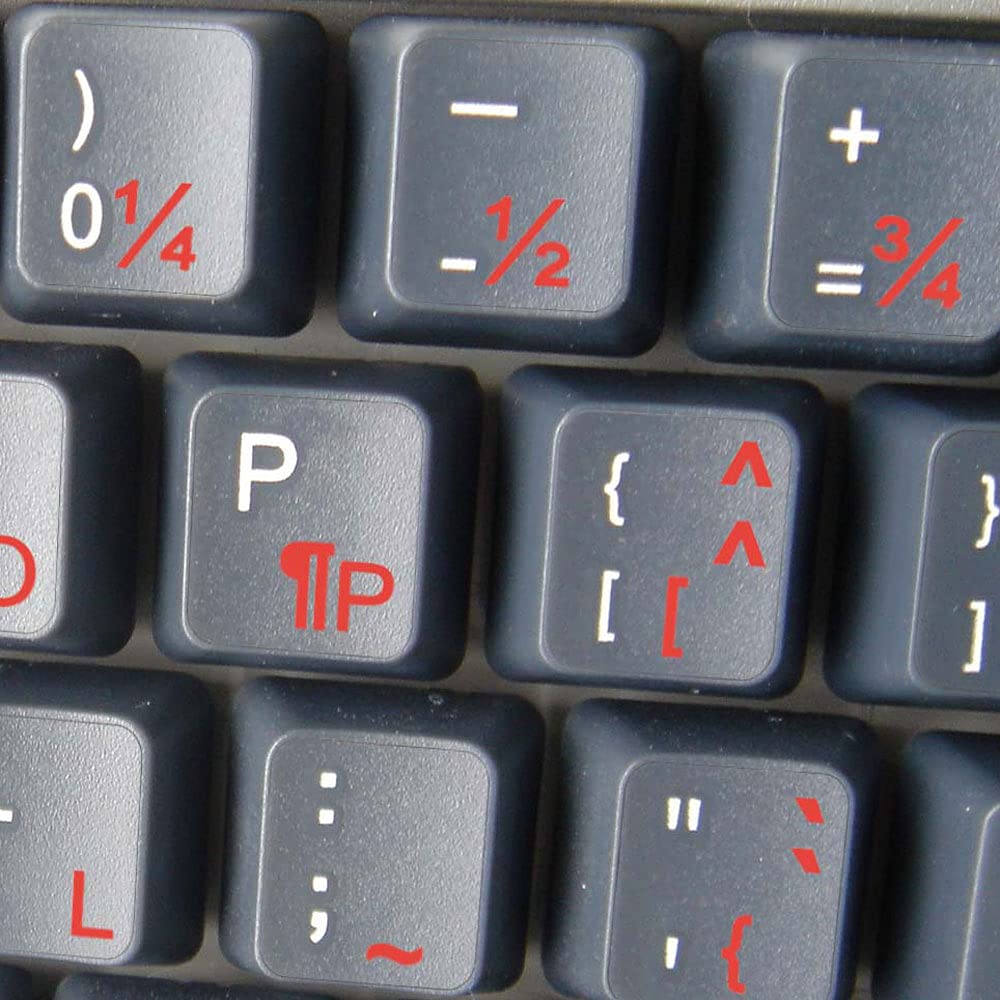 French QWERTY Canadian Keyboard Labels Layout with RED Lettering Transparent Background