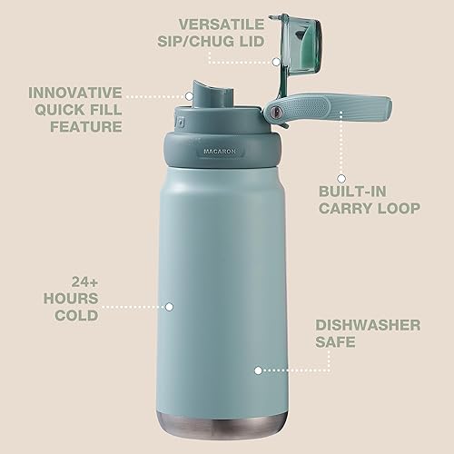 Miniatura 4 de Botella de agua  Botella de agua de acero inoxidable de doble pared aislada al vacío  Mantiene el frío durante 24 horas y caliente durante 12 horas,