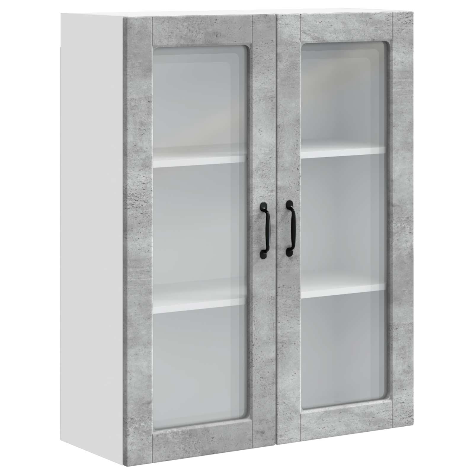 Wandschrank für Küche, Holz, 80 x 31 x 100 cm, Betongrau | Robustes Maschinenholz, mehrere Regale, Aufbewahrung von Geschirr, Pflege mit feuchtem Tuch