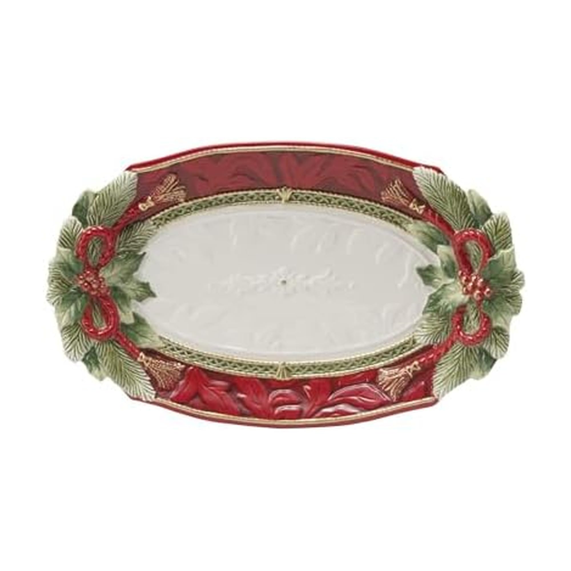 Fitz and Floyd Holiday Home Poinsettia Trim Serving Platter, 13.5 inch, Red