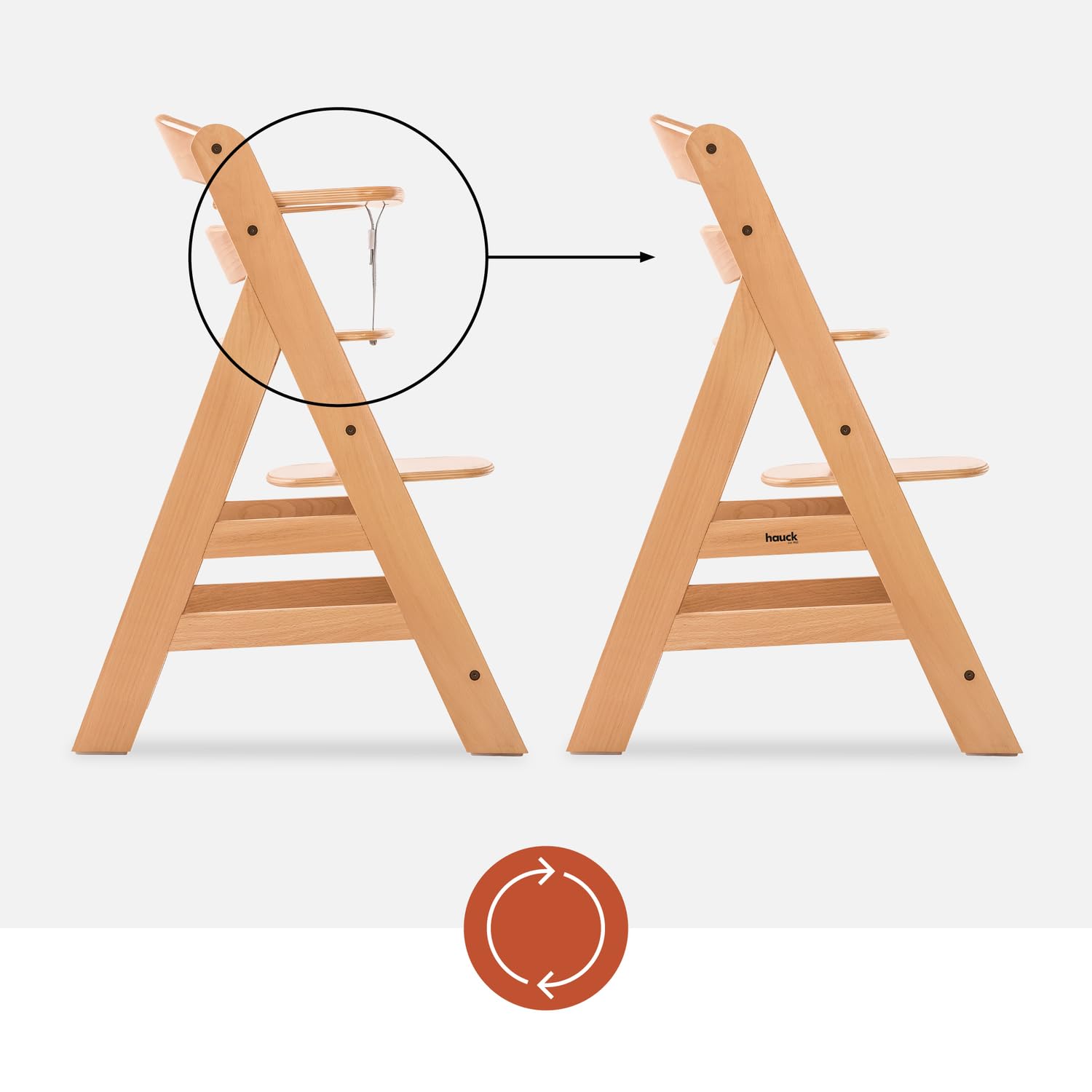 Hauck Alpha+ Holz Hochstuhl Baby mitwachsend 6 Monate bis 90 kg, Natural, 5-Punkt-Gurt, 8-fach verstellbar