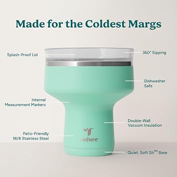 REDUCE Saltini 16oz Cocktail Tumbler - Insulated Margarita Tumbler with Lid-Keeps Drinks Cold for 10 Hours-360 Sippable Martini Glass Alternative-Shatterproof Perfect for Parties - Multicolor - 4 Pack