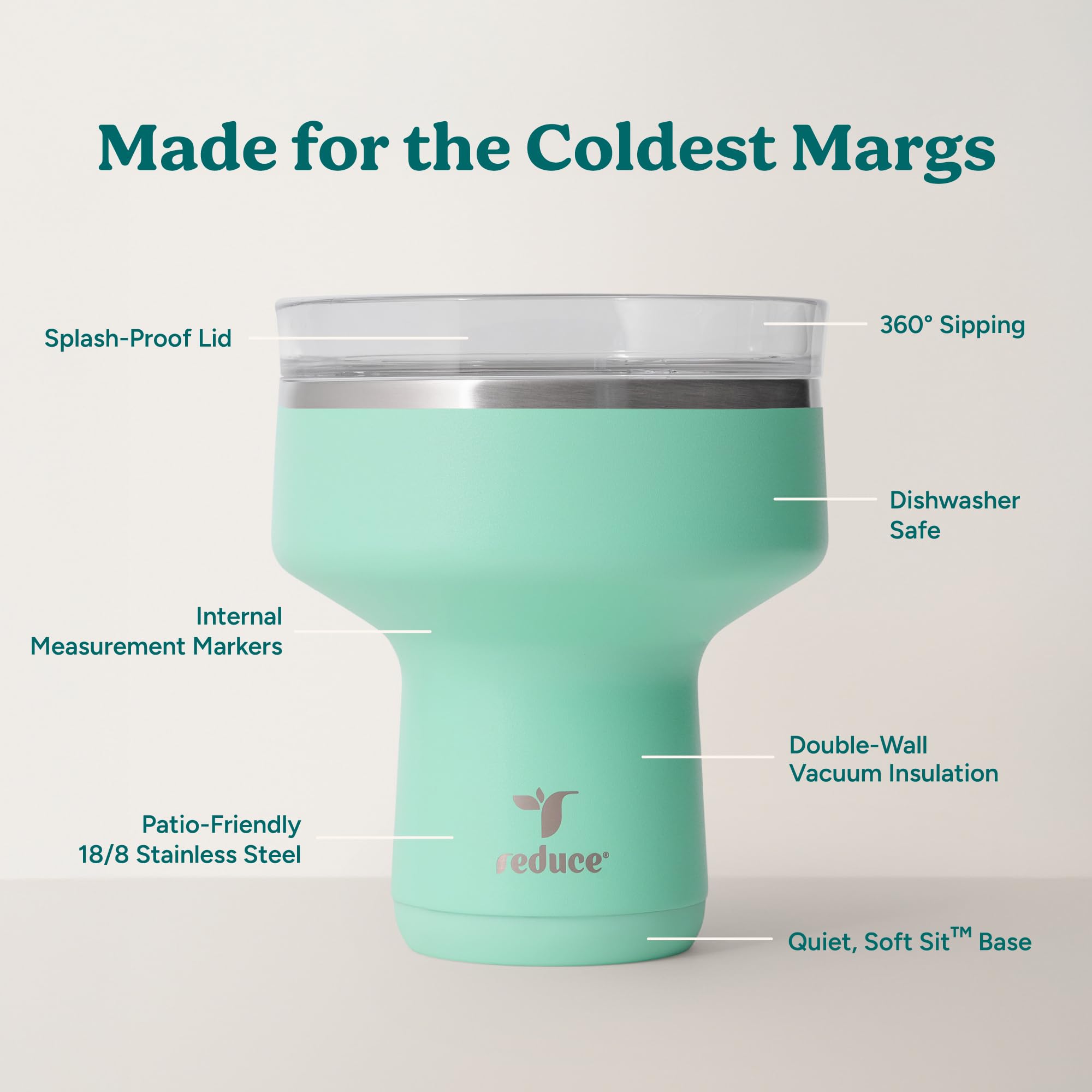 REDUCE Saltini 16oz Margarita Tumbler - Insulated Cocktail Glass - 4 Pack | 360 sippable martini glass alternative keeps drinks cold for 10 hours multicolorsaltable splash-proof lidcocktail t product thumbnail 6