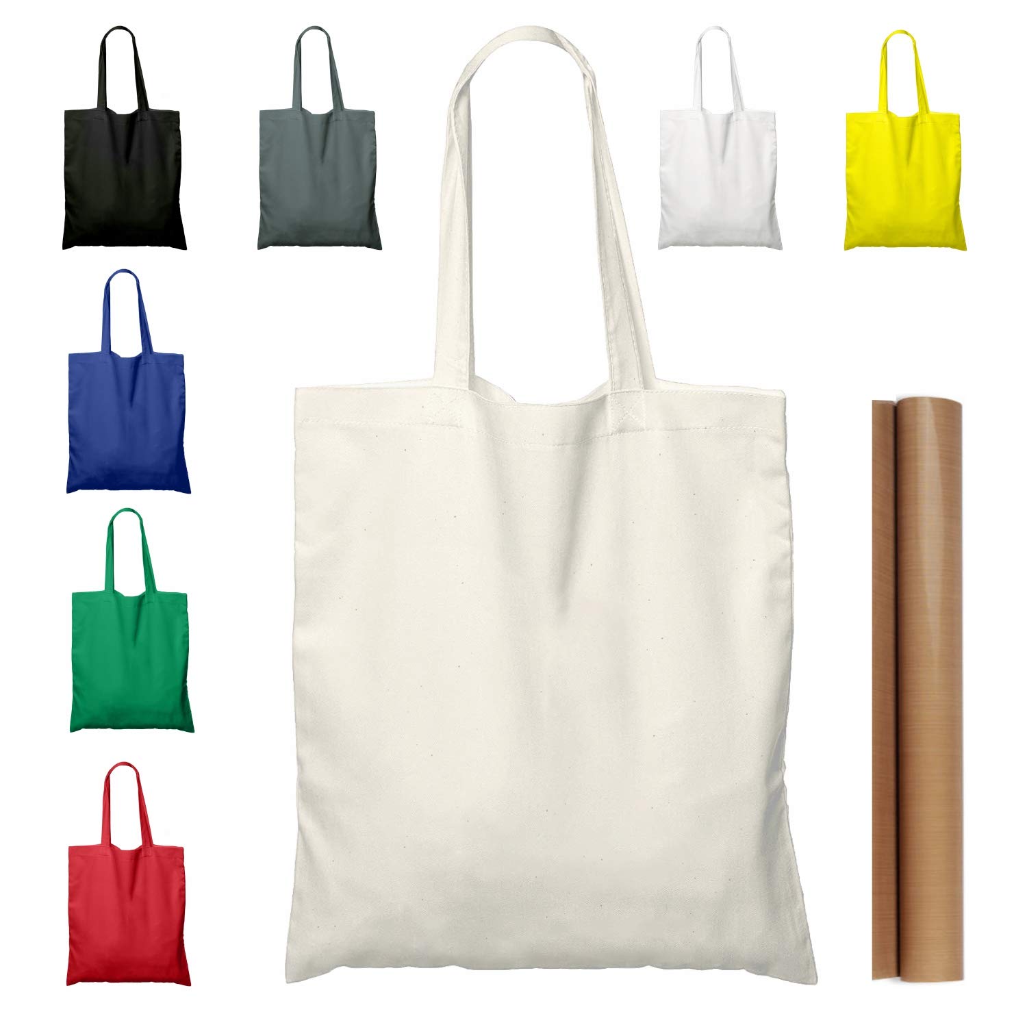 5 | 15 | 25 | 50 Pack 15'' X 16'' Natural Cotton Tote Bags, Lightweight Blank Bulk Cloth bags with 1pc of PTFE Teflon Sheet (15-Pack)