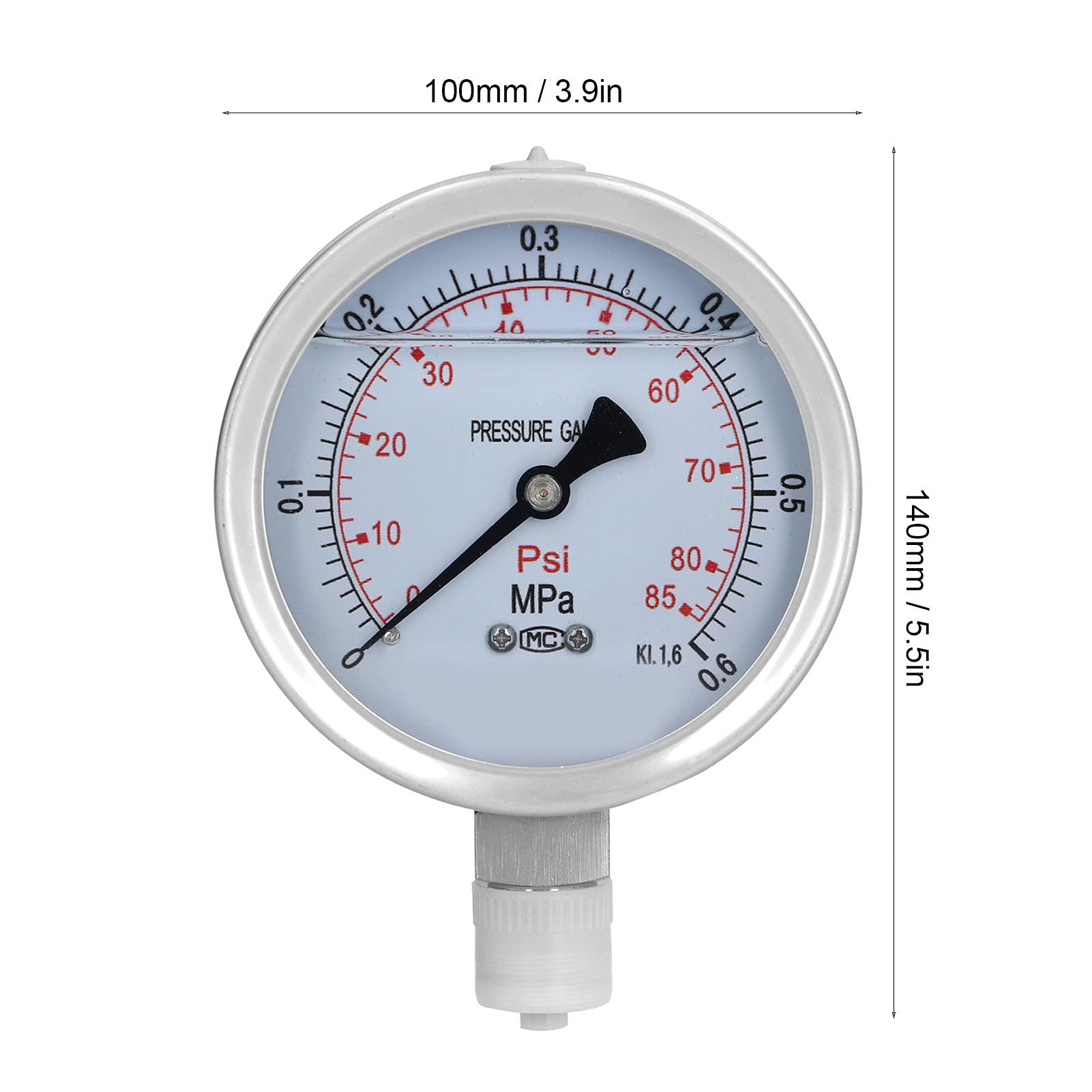 Qcwwy Manómetro de Presión, Indicador de Vacío Lleno de Aceite, 0-0.6 MPa 100 Mm, for Tuberías y Minería