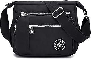 WITERY Nylon Shoulder Bags for Women - Multi-Pocket Zipper Waterproof Travel Purse Casual Small Lightweight Messenger Bag