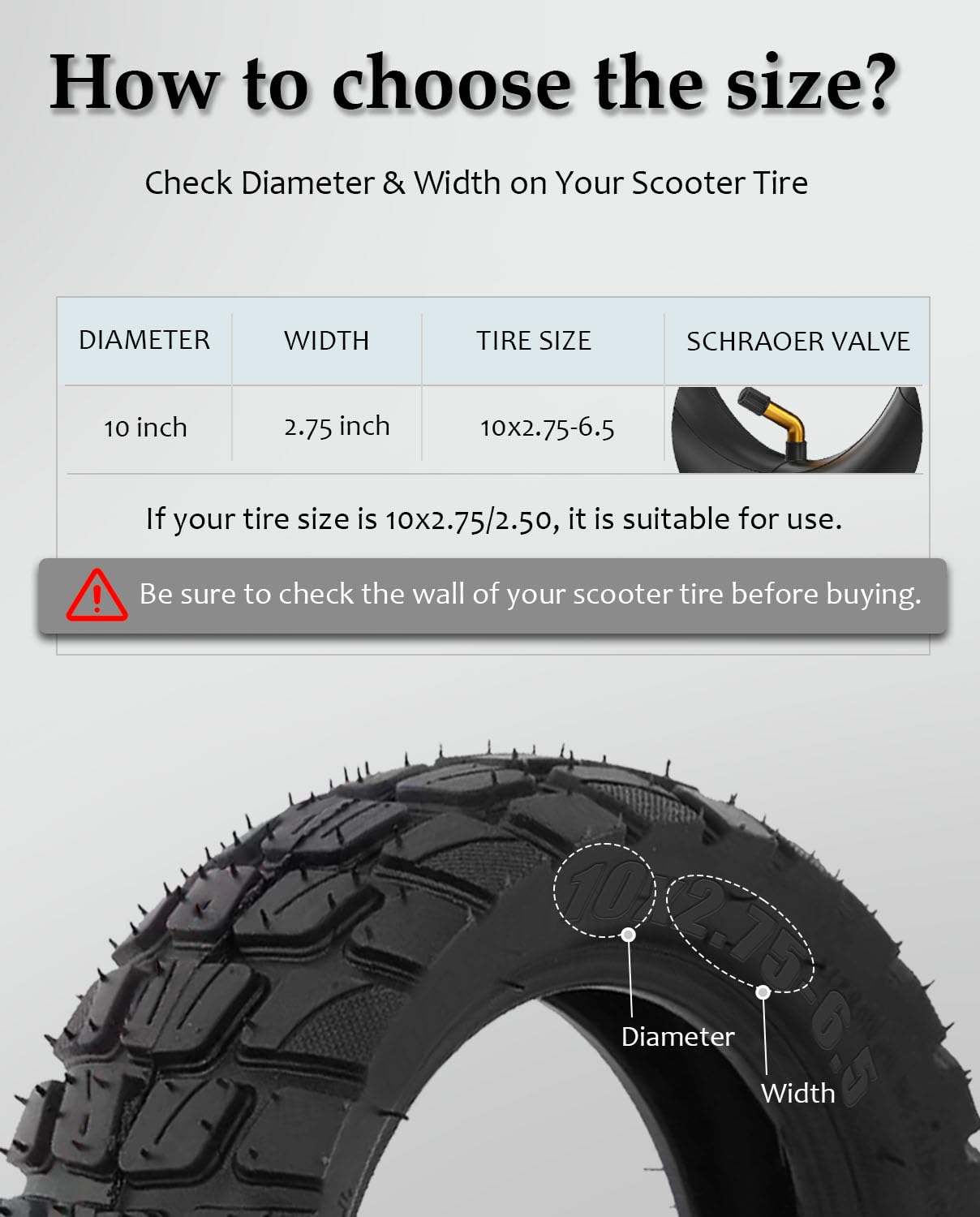 Felixstory 10 Inch 10x2.75-6.5 Off-road Tire Rubber Inner Tube Suitable for Speedway 5 Dualtron 3 Hover-1 Alpha JOYOR S Hiboy Titan PRO Electric Scooter Explosion-Proof Shockproof Super-Grip