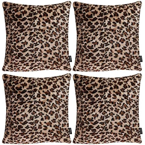 Faylapa 4 Pack Soft Plush Leopard Print Pillow Covers,Animal Theme Print Faux Fur Decorative Throw Pillowcase Home Decor Cushion Cover 18×18 Inches (45×45cm)(Case ONLY) Cover