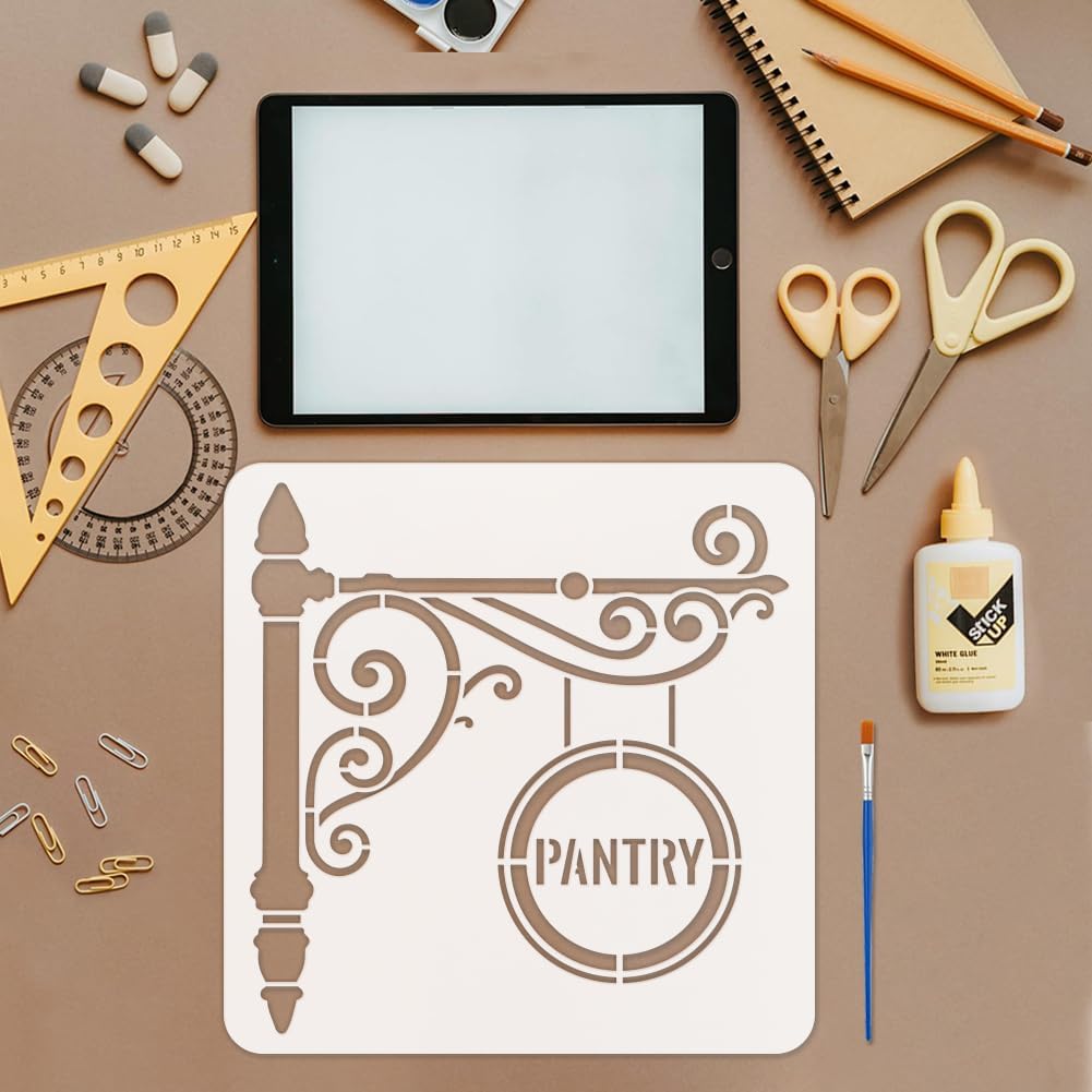 FINGERINSPIRE Pantry Stencil with Paint Brush 11.8x11.8inch Reusable Kitchen Sign Drawing Template Decorative Pantry Sign Pattern Stencil for Painting on Wall Wood Home Kitchen Restaurant Decoration image 3