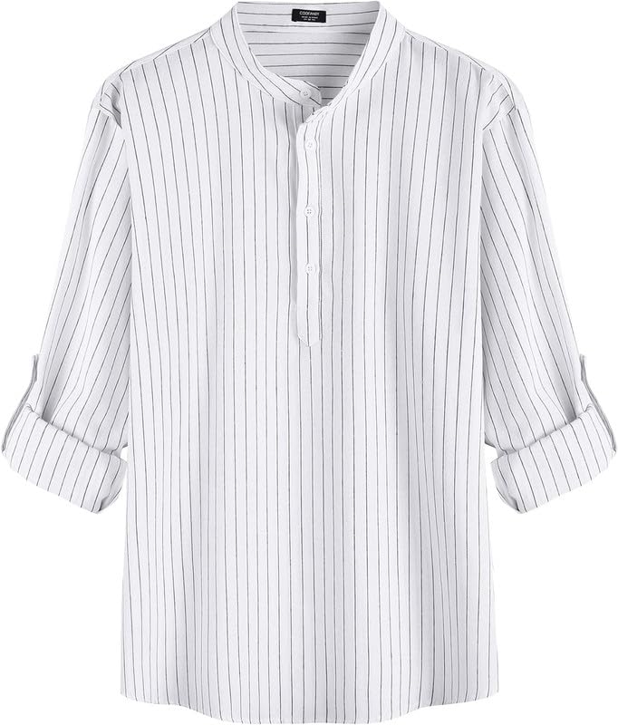 Image of Men's Cotton Blend Full Sleeve Printed Short Kurta with Mandarin Collar Crafted from a Premium Cotton Blend