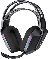 ILID Fone de Ouvido Gamer Bluetooth 5.2 com Microfone Removível,Conexão Dual(Sem Fio/Cabo 3.5mm),Alto-Falante 50mm,Surround 7.1,RGB,Bateria 1000mAh-Headset para PC/PS4/Escritório/TV(Preto)