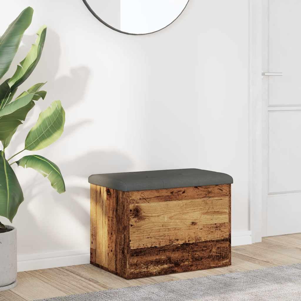 Ławka do siedzenia z miejscem do przechowywania, wygląd starego drewna, 62 x 42 x 45 cm, materiał drewnopochodny, ciemnoszara, do korytarza, organizer do przechowywania