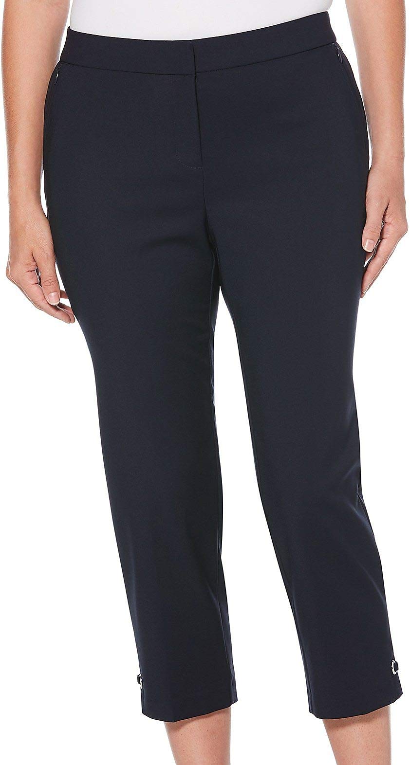 Rafaella Womens Solid Lightweight Curvy Fit Satin Twill Capri Pant