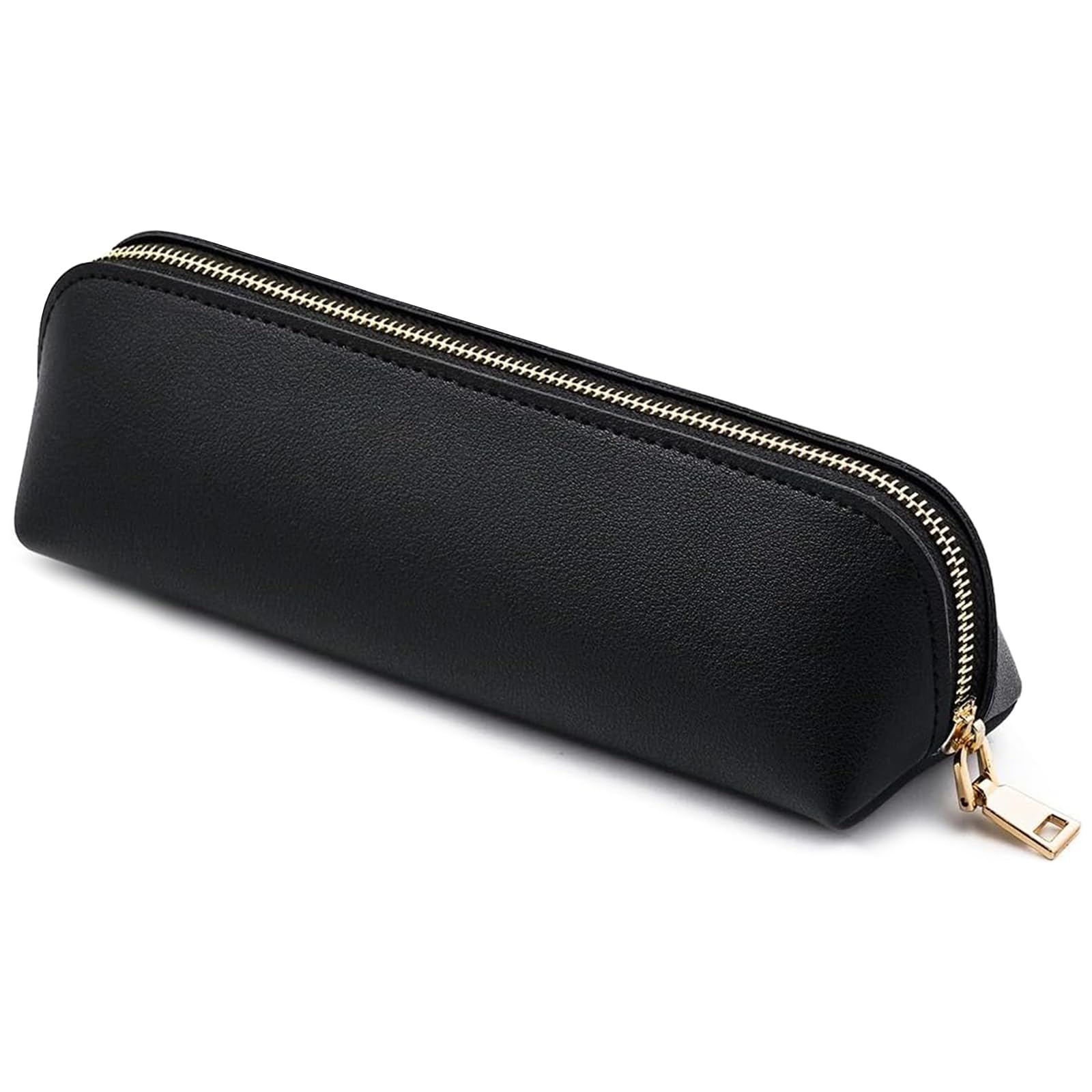 TENGWA PU Pencil Case Black Leather Pencil Case Small Pencil Bag with Zipper Portable Cosmetic Holder Stuff Bags Suitable for School Office Travel Stationery and Cosmetic Storage
