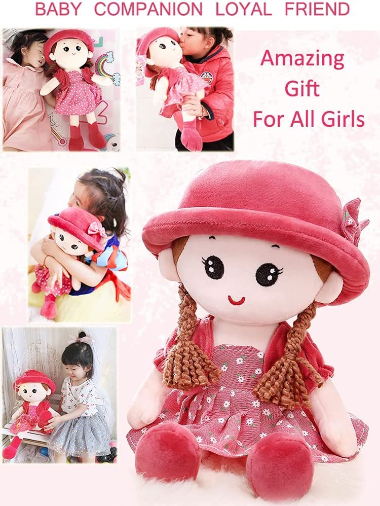 Poupée De Chiffon 10 Pouces Avec Cheveux Bouclés, Chapeau Et Sac – Peluche Douce Pour Bébé, Cadeau Anniversaire/Noël