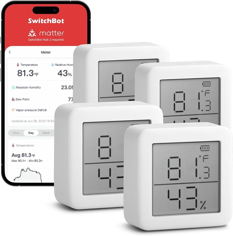 Smart Hygrometer Thermometer, Hygrometer Indoor Humidity Meter, Dewpoint/VPD/Absolute Humidity Sensor, Bluetooth Digital Temperature Monitor with Free Data Storage, 4-Pack