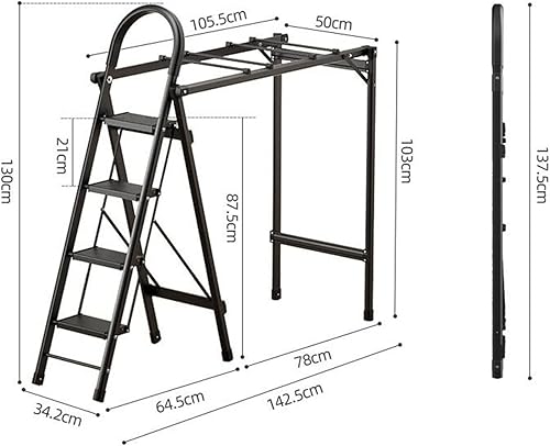 Miniatura 2 de TOMYEUS Escurridor plegable multifuncional para secar ropa de doble propósito, escalera telescópica plegable de aleación de aluminio, escalera de