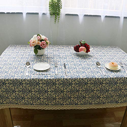 Yumuo Classic Linen Tablecloth,Chinese Blue Porcelain Pattern Vintage Rectangle Flower Fabric Tablecloth For Dinner Table Party Garden Coffee Table A 140X250Cm(55X98Inch) #TOP1