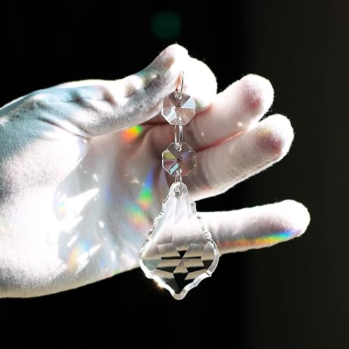 Miniatura 4 de 20 piezas de araña de cristal de hoja de arce prisma colgante, cuentas de cristal colgantes de 1.969 in para candelabro, decoración de boda,