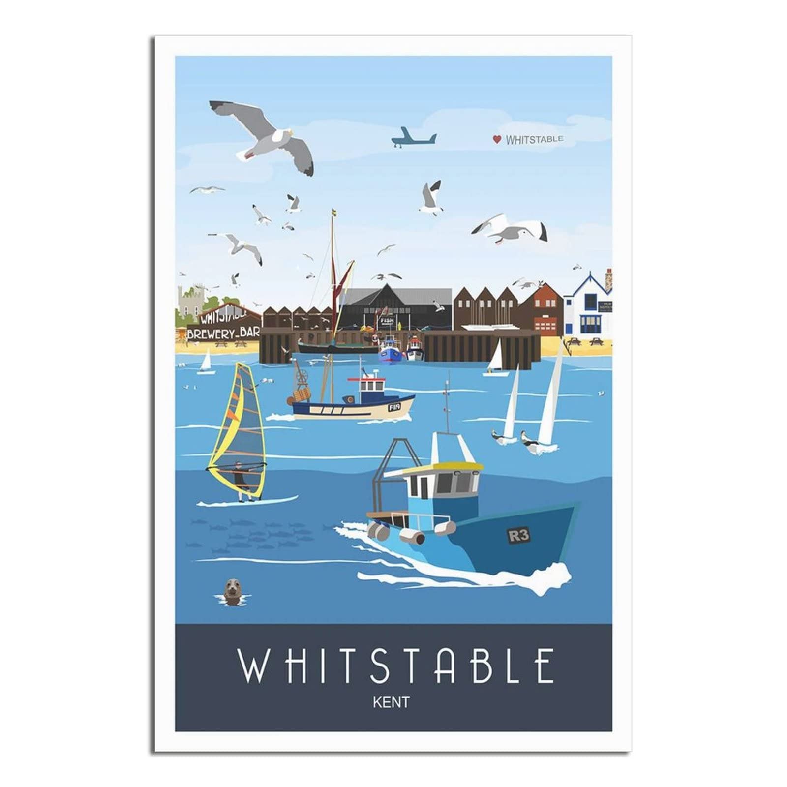 Uejd Unframe-Style Vintage Whitstable Boat Kent Travel Poster Decorative Posters Modern Bedroom Canvas Art Poster Picture Painting Posters Wall Decor Art Gift