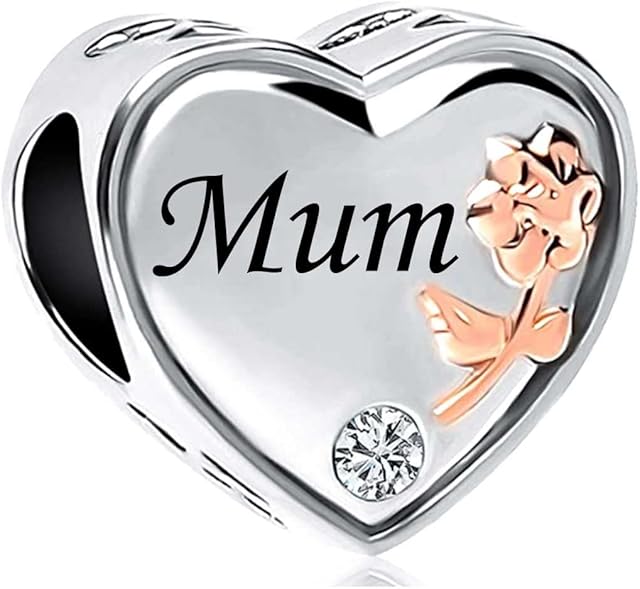 MiniJewelry Girls Women Love Charm for Bracelets Necklace Pendant Rose Gold Heart Silver Beads Gifts for Aunt Cousin Nephew Niece Family Mom Sister Anniversary Birthday