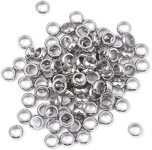 Miniatura 4 de Cuentas espaciadoras de acero inoxidable de 0.138 x 0.047 in Rondelle sueltas para hacer joyas de bricolaje, 100 unidades con agujero de 0.079