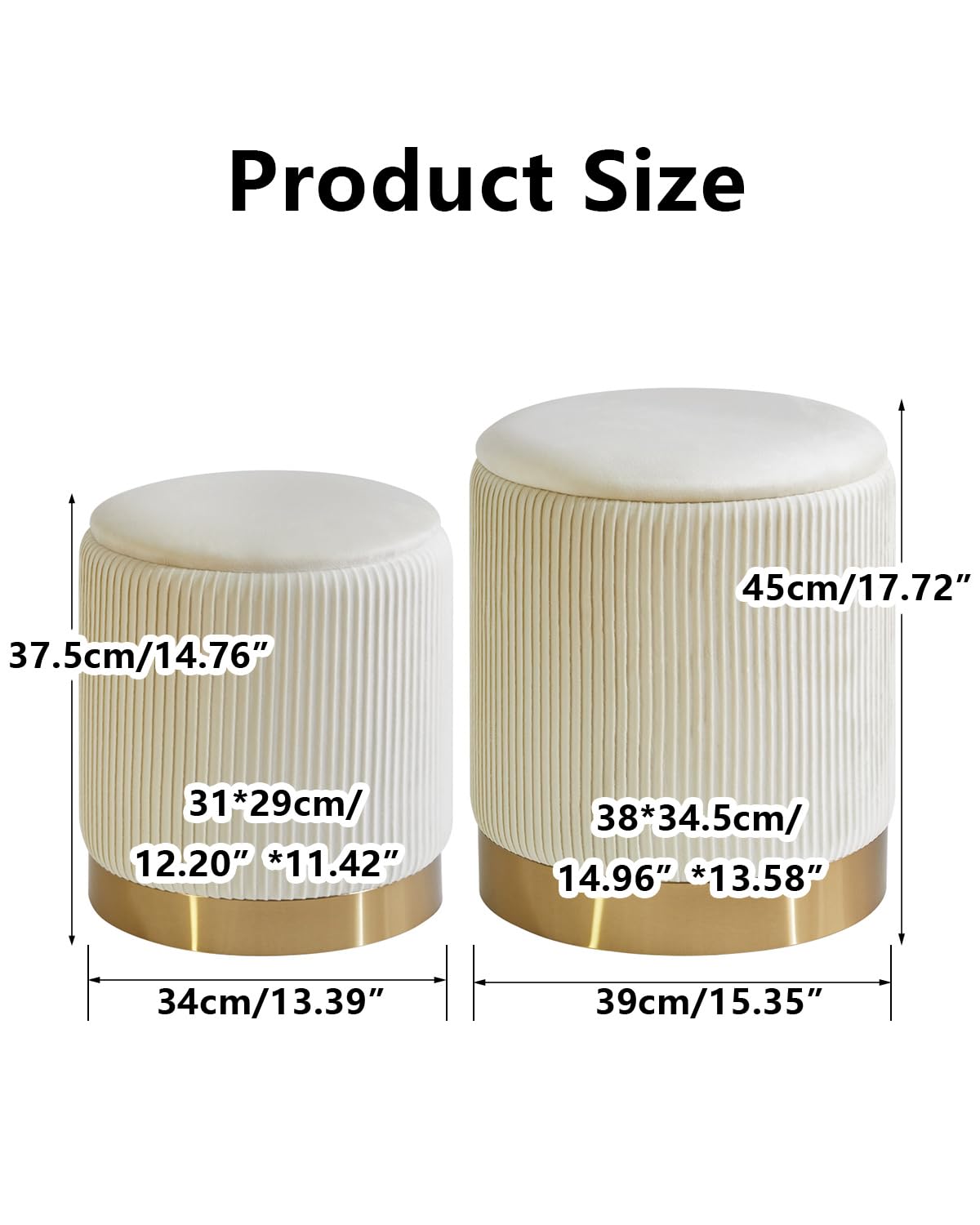 IBUYKE set di 2 ottoni rotondi con stoccaggio e decorazione ad anello in metallo, velluto Vanity Sgabello per trucco, moderno sedile imbottito tavolino, poggiapiedi sgabello, bianco WBD016W
