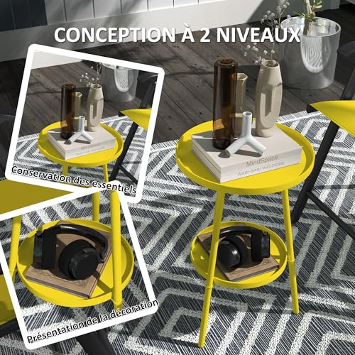 Table de jardin ronde Outsunny jaune petite table d'appoint pour balcon - 5
