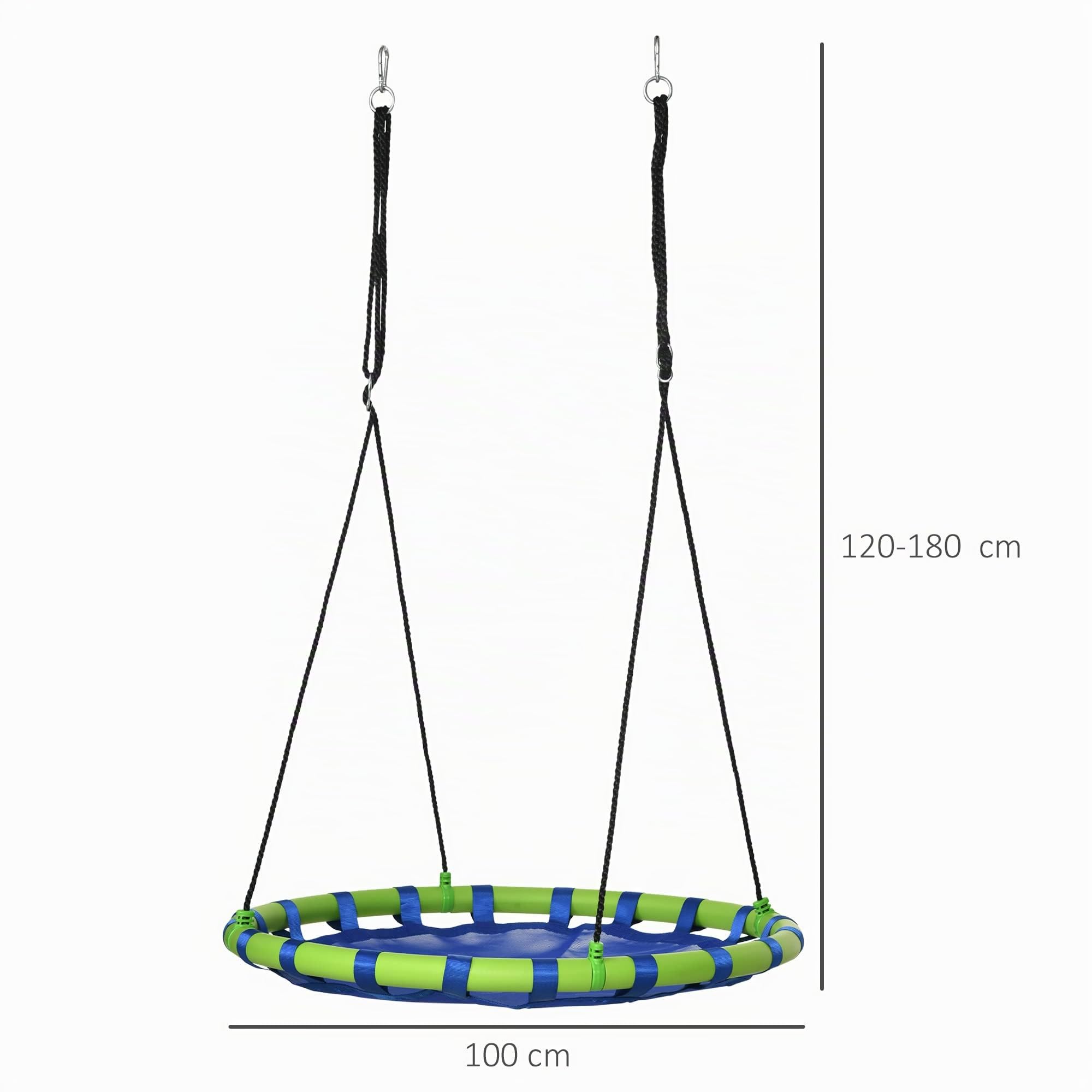 Outsunny Altalena da Giardino per Bambini da 3-8 Anni Ø100cm Blu | Altalena a Nido, Corde Regolabili, Giochi da Giardino per Bambini