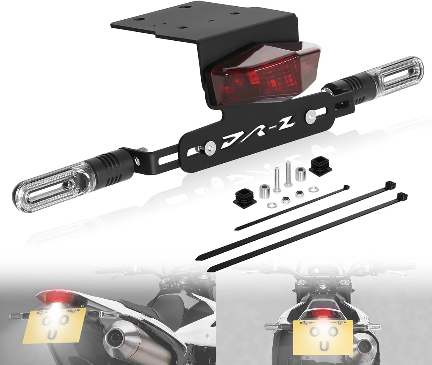 Plug & Play DRZ4S Short Fender Eliminator - DRZ4SM Tail Tidy Kit with Turn Signal Compatible With 2025 2026 DR-Z4S DR-Z4SM License Plate Bracket Equipped Rear Brake Tail Lights LED Blinkers(Red)