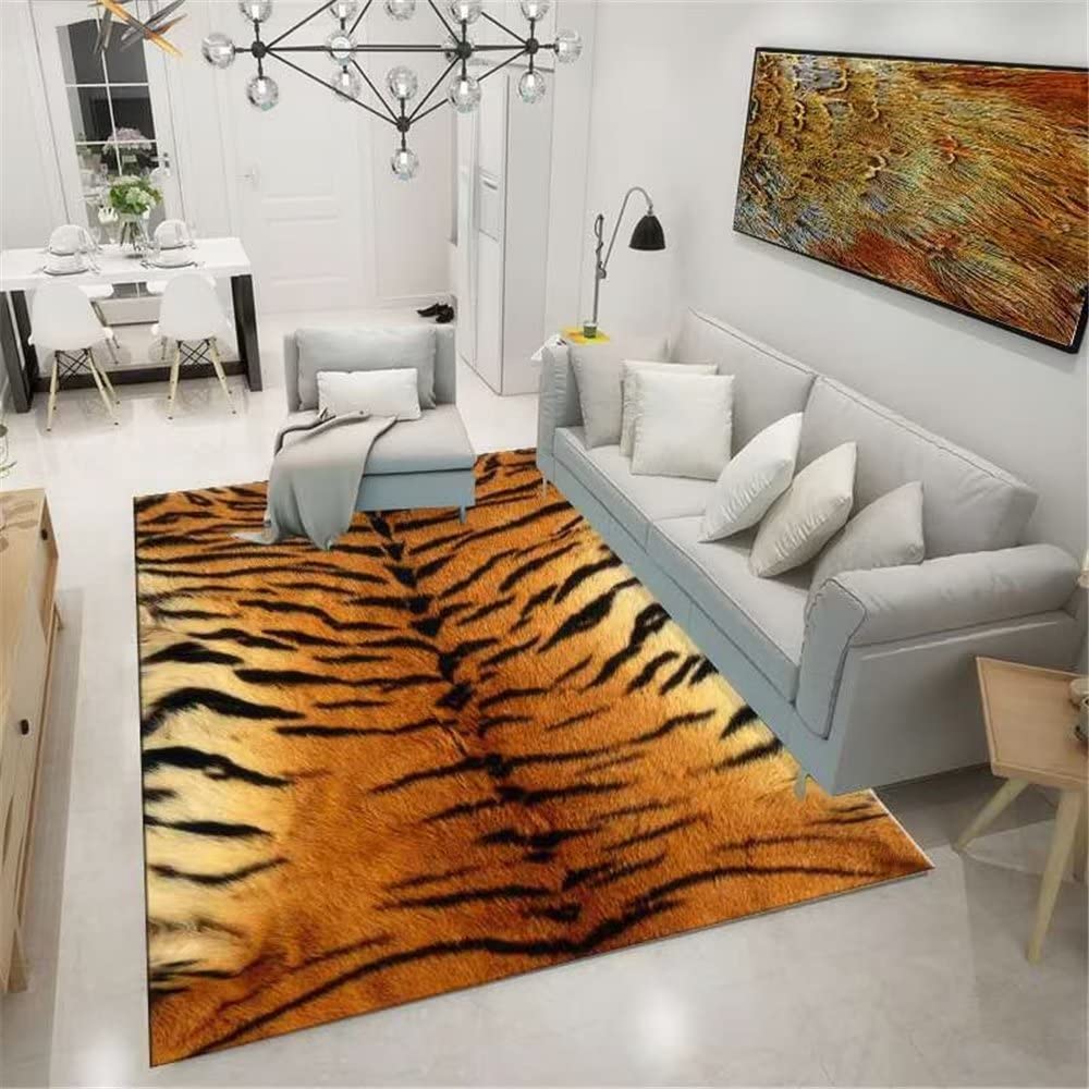 Tapis de chambre fille 200x250cm au motif de fourrure animale brun abstrait