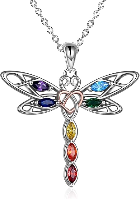 YFN Dragonfly 7 Chakra Necklace for Women Sterling Silver Celtic Dragonfly Pendant Necklace Jewellery Mother Birthday Mom Gifts for Mom Wife