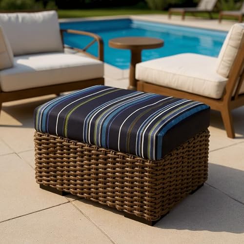 RSH DECOR: Foam Ottoman Cushion | 21\" x 17\" x 4\" | Sunbrella Performance Fabric | Water-Resistant | Outdoor Replacement Cushion for Patio Furniture | Stanton Lagoon