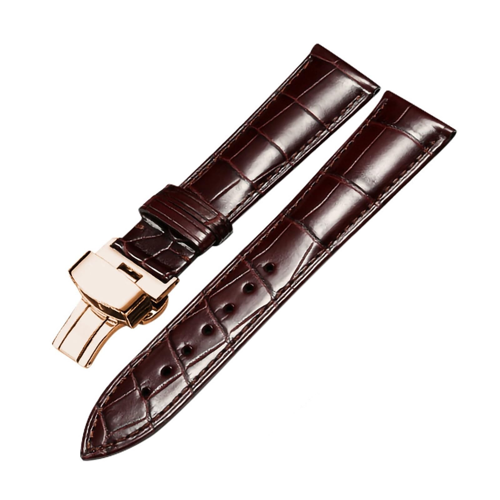 INEOUT Correa De Reloj De Cuero De Cocodrilo Genuino 14mm 16mm 18mm 19mm 20mm 21mm 22mm Correa De Relojes Café Negro Mariposa Hebilla Correa De Reloj