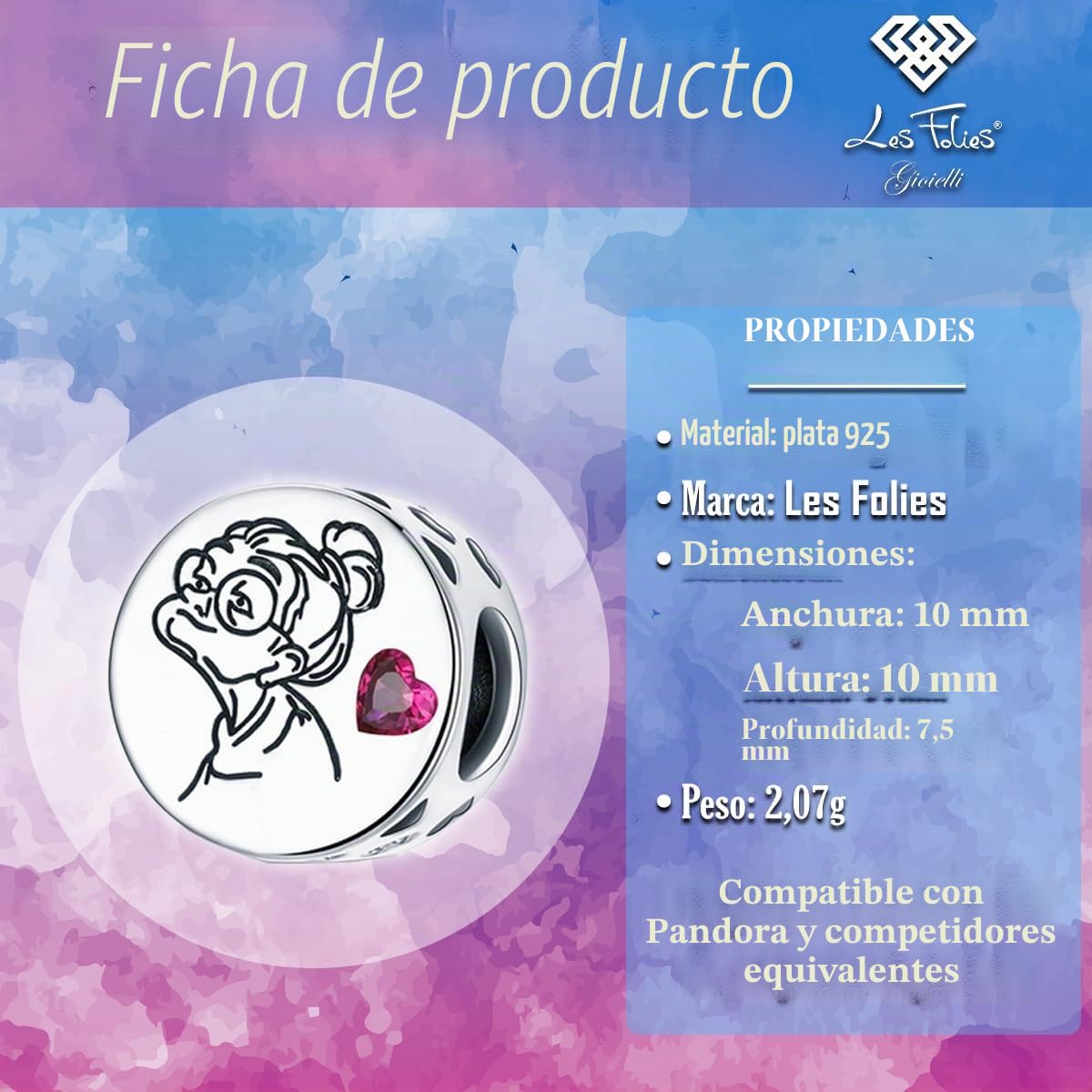 Charm Abuela Te quiero Amor en plata 925 - Les Folies (Modelo Pandora), Plata esterlina, Circonita cúbica