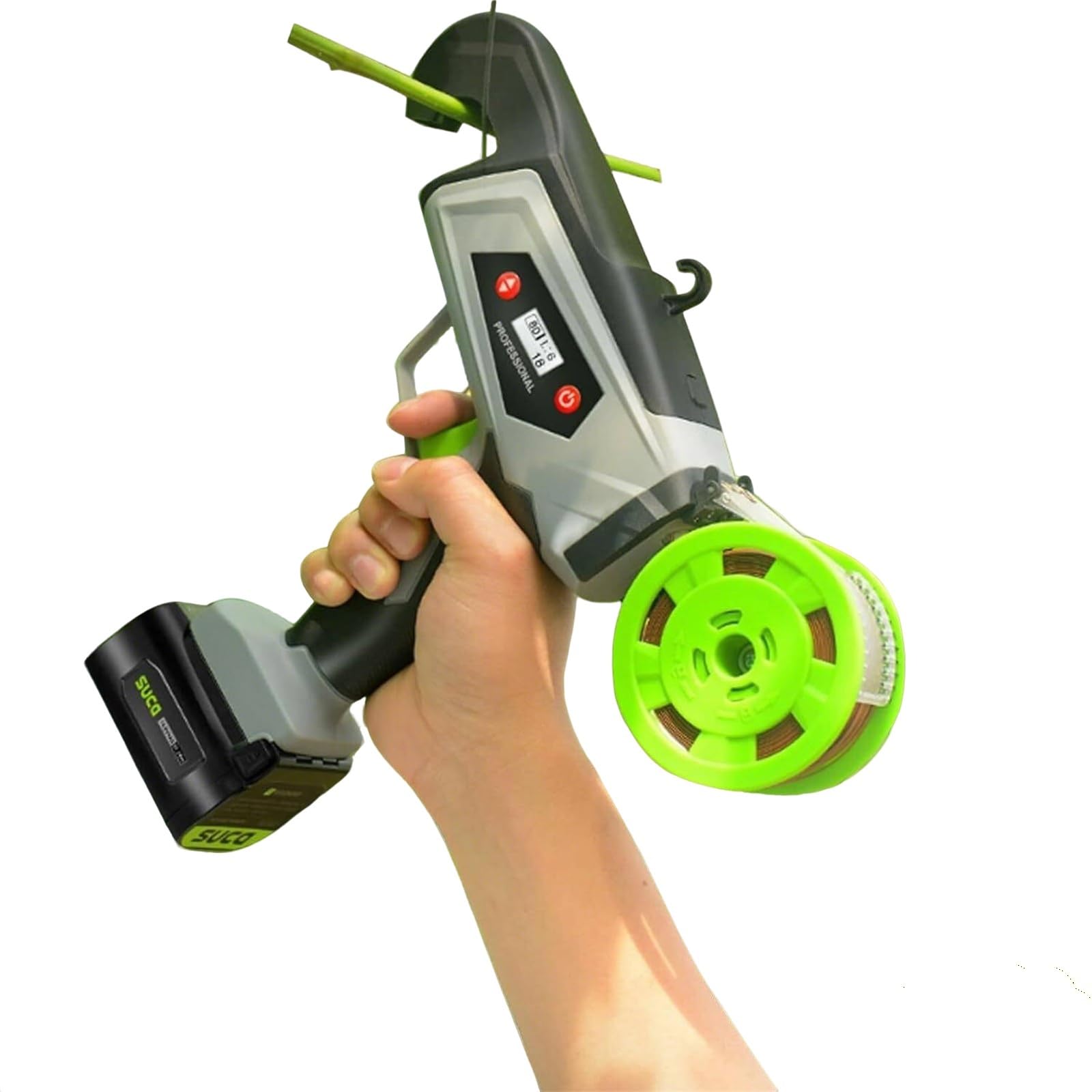 Pistola legatrice per piante con legatura regolabile, display digitale, strumento di legatura automatica per viti da giardino, ortaggi e alberi da frutto