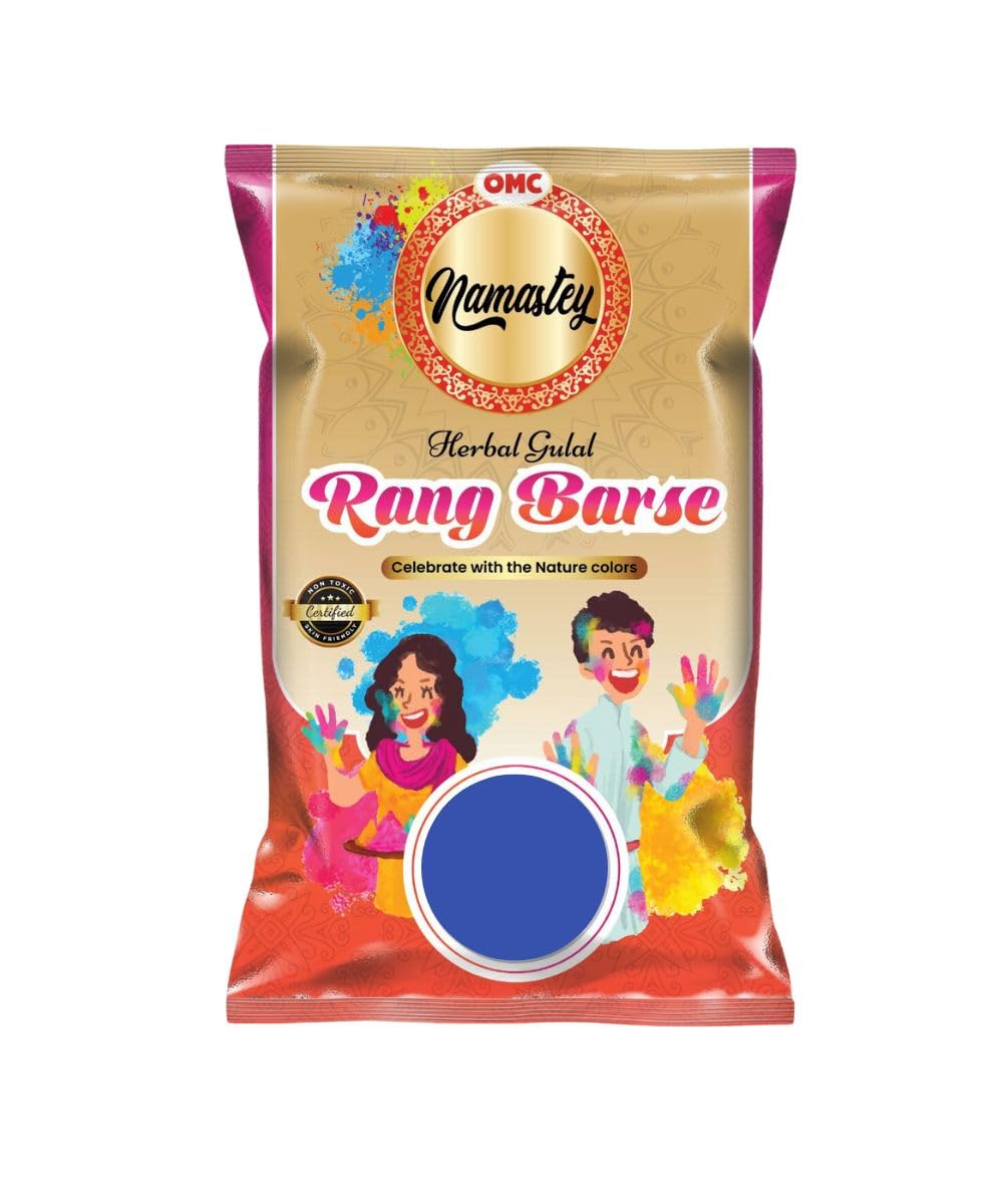 Namastey 6 Holi Color Powder Packets - 200g Each - 6 Colors - Spring Green, Blossom Pink, Peach Orange, Marigold Yellow, Carnation Blue, Rose Red - for Toss, Rangoli, Fun Run, War, Party & Festival